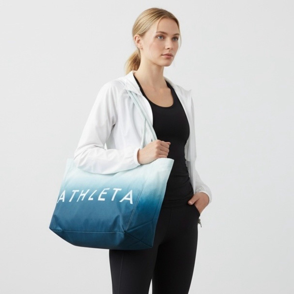 Athleta Gradient Ombre Tote Bag Blue White Beach Travel‎ Carryall Tote Bag